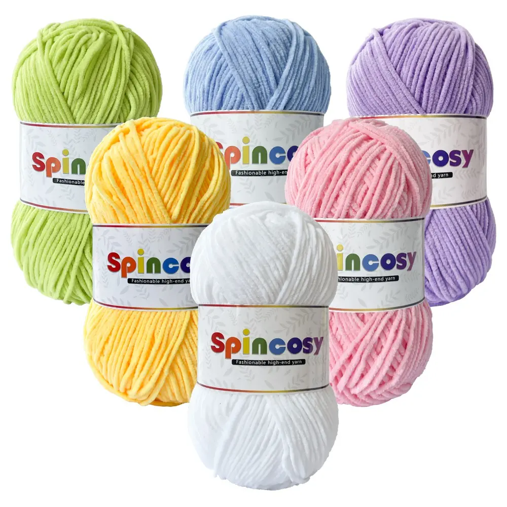 6 Pack Colorful Chenille Yarn Set, High Stretch, Soft and Skin-Friendly, Bright Colors Hand Knitting Yarn, Crochet, DIY Craft Materials, Knitting Supplies, Handmade Crafts