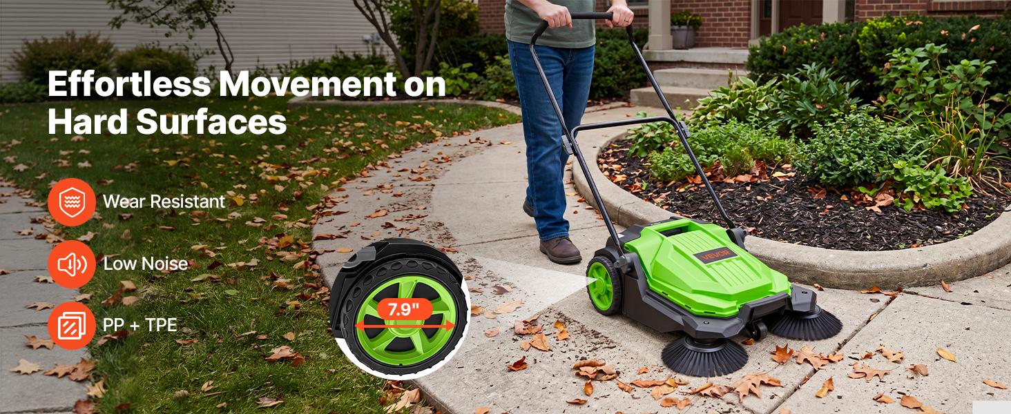 VEVOR Walk-Behind Hand Push Floor Sweeper, Manual Floor Sweeper Non-Electric with 25.6" Sweeping Width, 5 Gallons Waste Container & Adjustable Folding Handle for Yards Walkways Patios Garages - Green VEVOR Walk-Behind Hand Push Floor Sweeper, Manual Floor Sweeper Non-Electric with 25.6" Sweeping Width, 5 Gallons Waste Container & Adjustable Folding Handle for Yards Walkways Patios Garages - Green