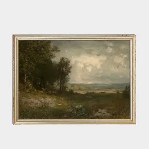 Vintage Landscape Painting: Moody Rustic Countryside Art Print