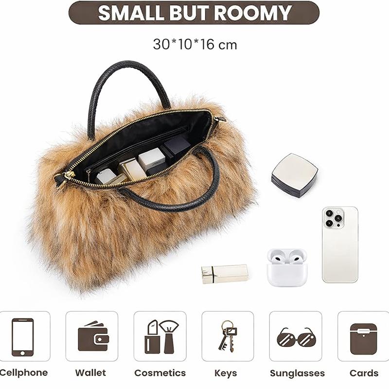 New Faux Fur Handbag Shoulder Purse Shoulder Crossbody Bag, Grab Handle & Strap, Fashion Design, Multiple Colors, Perfect Daily Accessory,Women's Shoulder Handbags Faux Fur Tote Bag Fluffy Satchel Handbags for Women, Mom, Friend, Bridesmaids