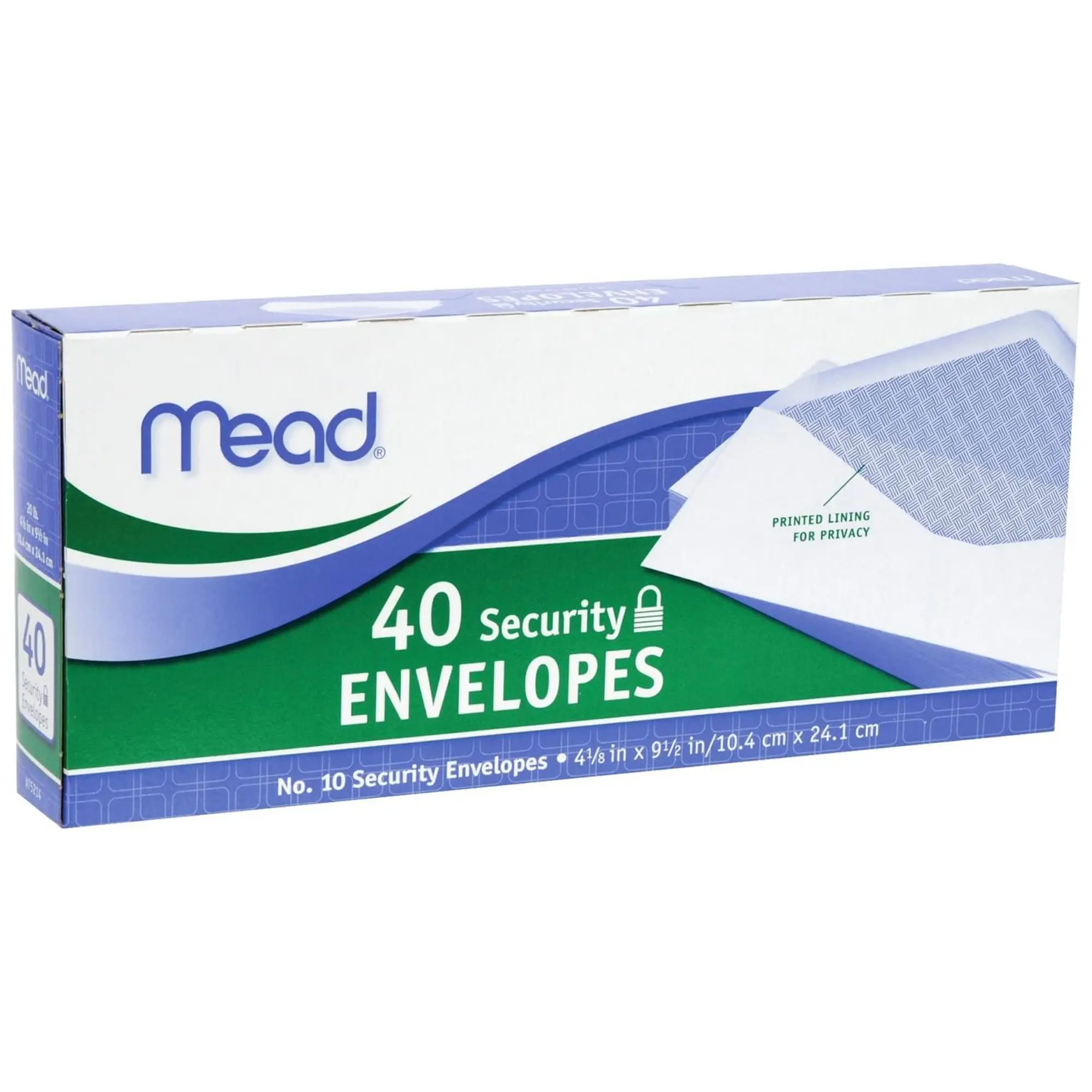 Mead Business Mailing Envelopes, #10 Size, 4.125in x 9.5in White 20-lb All-Purpose Paper, Privacy Liner Security Print, Gummed Closure, 40 Letter Mailing Envelopes per Box (75214), Business Envelopes