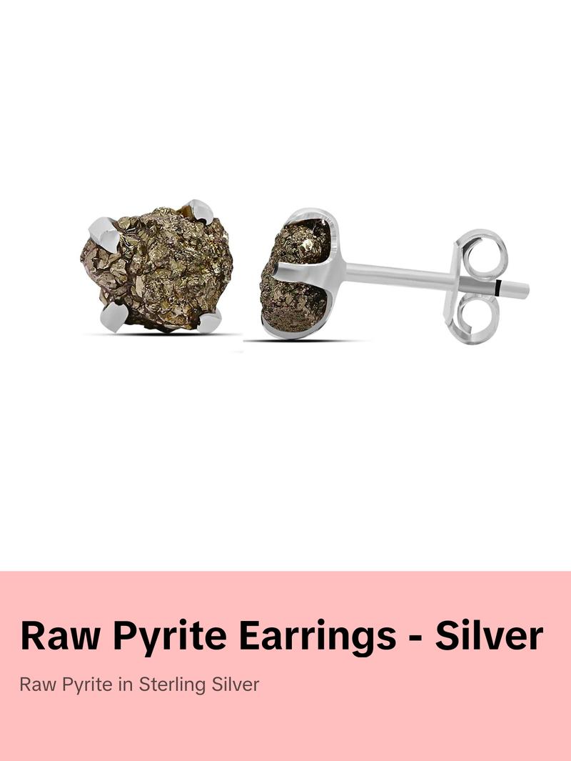 Pyrite Raw Natural Earrings in Prong Stud Setting - Sterling Silver Pyrite Raw Natural Earrings in Prong Stud Setting - Sterling Silver