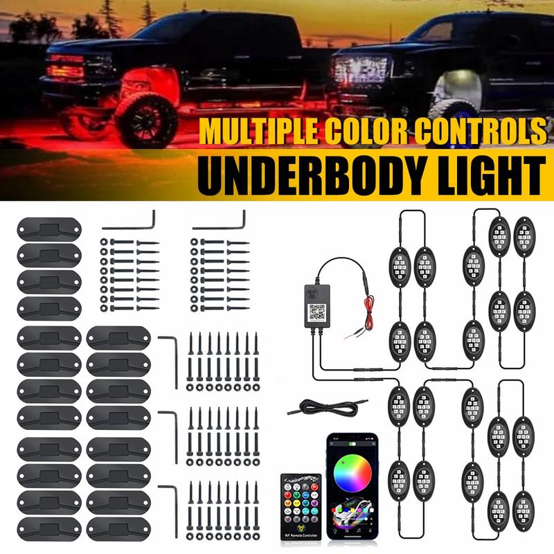 Multicolor RGB Rock Lights, 20 Pods Multicolor RGB LED Rock Lights Kit Offroad Truck Underbody Neon , Bluetooth APP/Remote Control, Flashing Music Mode Wheel Well Light, For Pickup Truck ATV UTV RZR SUV