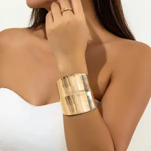 LikeMyChoice Sleek Gold Wide Cuff Bracelet with Bold Hammered Texture Lightweight Minimalist Design for Everyday & Special Occasions Stylish Accessory