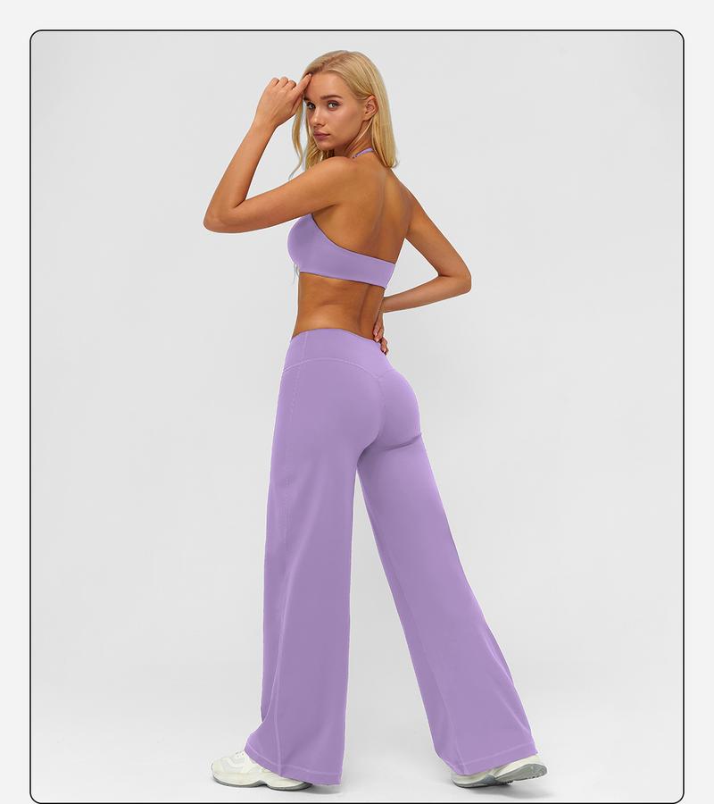 MFVIM Sporty Two-Piece Set Women's Plain Crop Cami Top & Flare Leg Pants Sports Set 78% Nylon 22% Spandex Comfy Breathable for Yoga Gym Workout Running