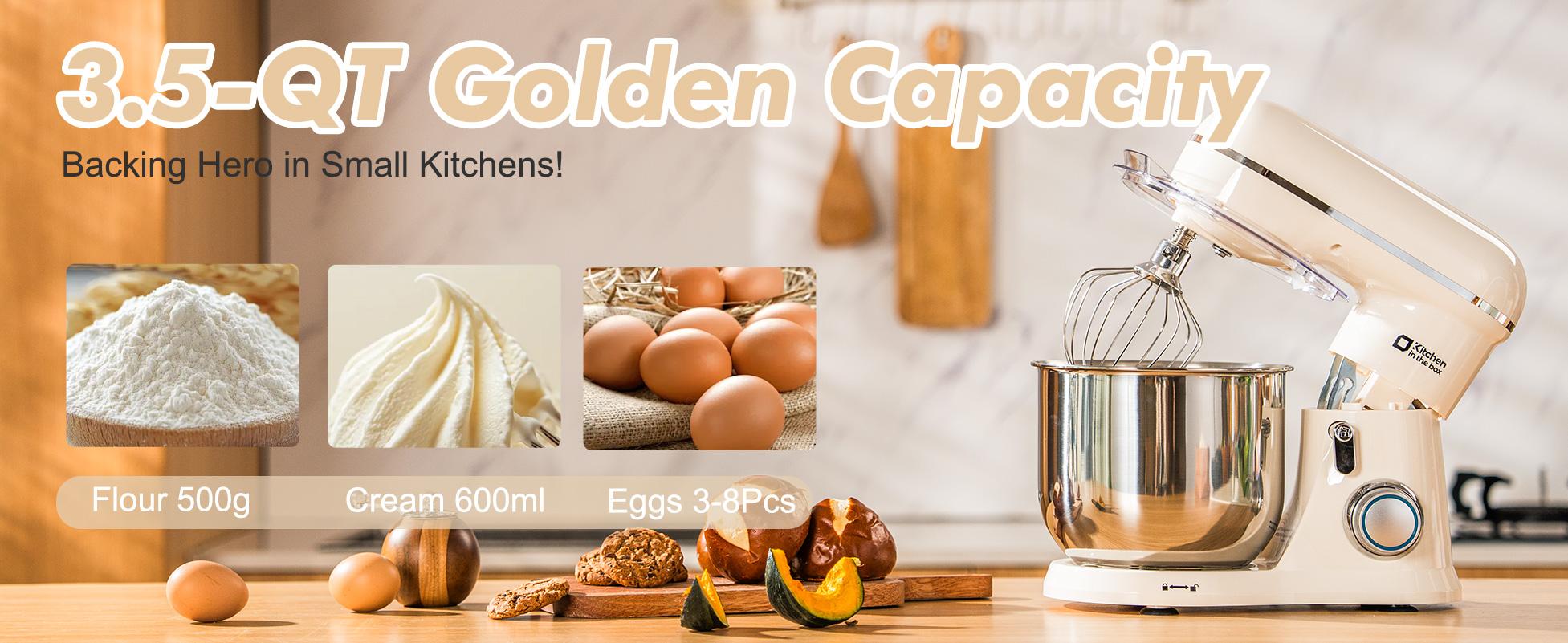 Kitchen in the Box Stand Mixer, 3.5QT Compact Kitchen Electric Mixer with Steal Mixing Bowls, 10-Speed Tilt-Head, Dough Hook, Flat Beater, Whisk – Lightweight, Small Stand Mixer for Baking, Cooking, Daily Use