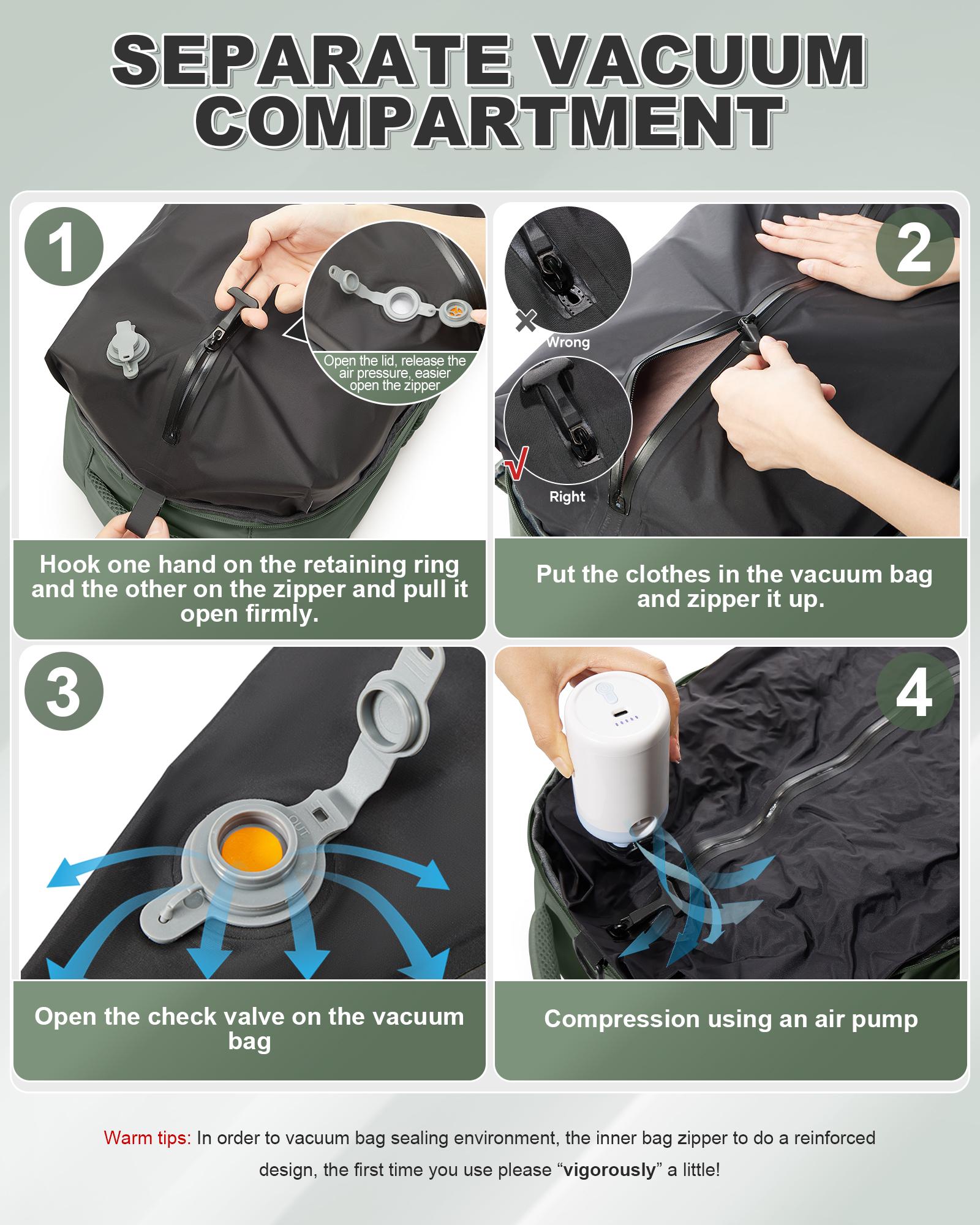 Vacuum Seal Backpack Travel With Pump,Carry On Travel Backpack With Vacuum System,Mochila de Viaje Vacuum,Travel Laptop Backpack