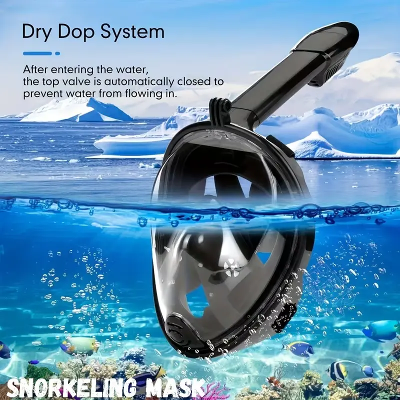Full Face Snorkel Mask with Dry Top System, Foldable 180° Panoramic View, Builtin Camera Mount, Safe Breathing Leak-Proof & Anti-Fog. Blue White Design for Underwater Photography, Durable Stylish Goggles, Perfect for Summer Swimming Fun, Snorkeling Gear