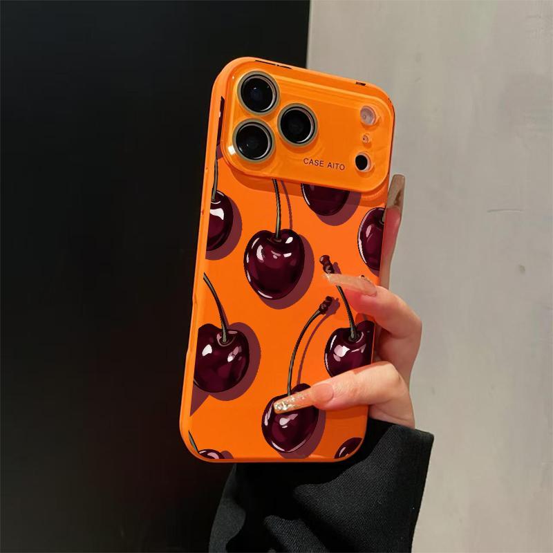 Low-Saturation Retro Red Cherry Pattern Dopamine Ins Style Solid Color Phone Case Ultra Skin Friendly Touch All Inclusive Lens Compatible with Apple iPhone 17 Air 16 15 14 13 12 Por Max