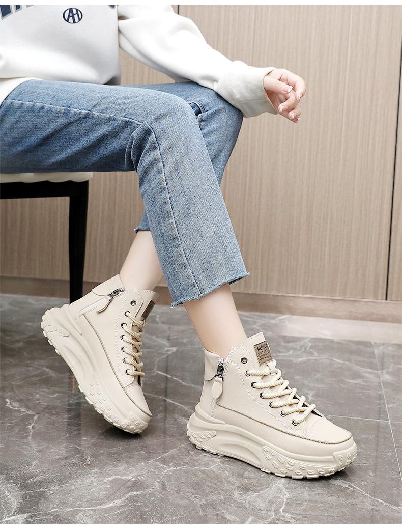 Spring and Autumn new arrival high-top shoes, round toe, thick sole for added height, soft sole, casual sneakers, street style white shoes.