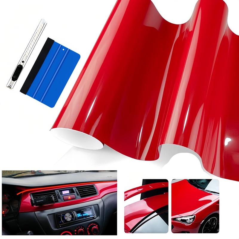 FONESO Super Glossy Car Body Sticker with Cutter and Hand Tool Kit, 60 x 8 inch Car Vinyl Film Wrap Protector Sticker, 5 FT x 1 FT Self-Adhesive Air Bubble Free Easy to Install, Universal For All Cars SUVs Sedan Coupe Truck Pickup Bike Motorcycle 30*150cm