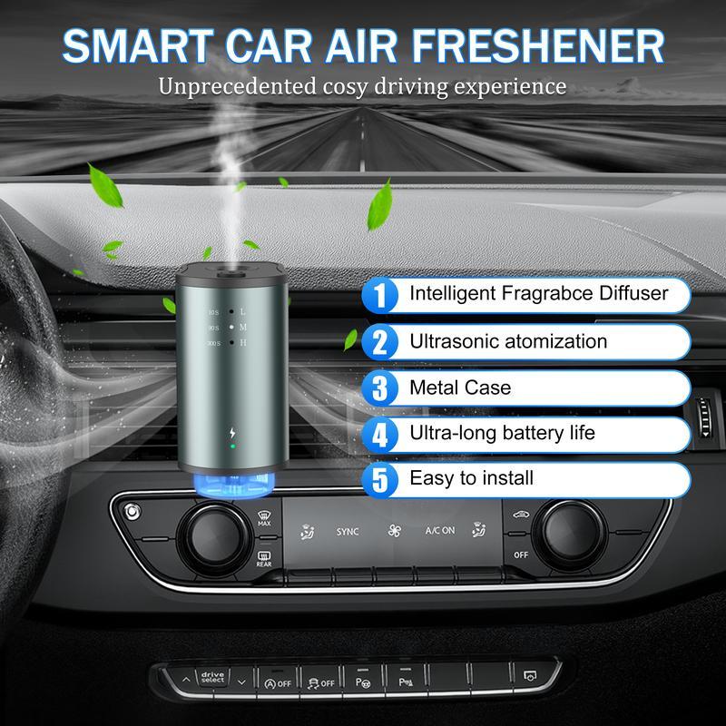 Smart Car Air Freshener Diffuser, Adjustable 3-Strength Scent Control, Portable Waterless Car Aromatherapy Diffuser with Natural Essential Oil Refills (30ml Total)