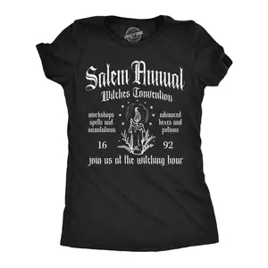 Womens Funny T Shirts Salem Annual Witches Convention Sarcastic Halloween Graphic Novelty Tee for Ladies Funny Womens T Shirts Cute Vintage Fashion Casual Ladies T-Shirt Gift Halloween Tops for Women Funny Black -