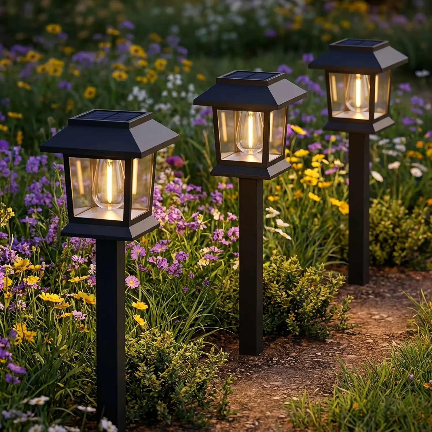 Hoodink 12 Pcs Upgraded Solar Pathway Light Waterproof Outdoor Garden Lighting for Driveway Walkway Patio Lawn Warm White 3000K IP54 Easy Installation Brown Hard Plastic Finish Energy Saving Decorative Pathway Lights