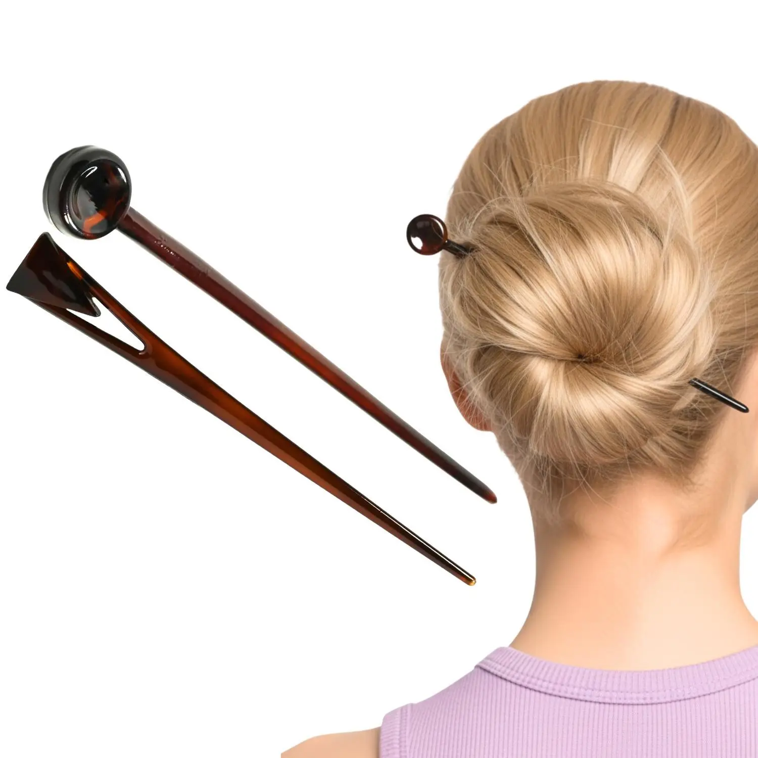 Parcelona French Baton Hair Sticks, Tortoise Shell Chignon Pin for Buns (Set of 2)