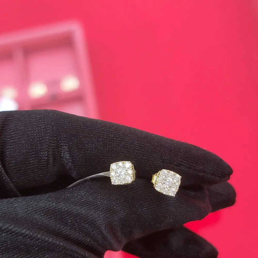 elegantes pendientes con circonias en oro real 10k