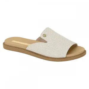 Women's Elegant Flat Slide Sandals with Textured Upper & Gold Accent Lightweight Comfortable for Summer Outings - Walking Shoes Flip Flops Footwear Casual