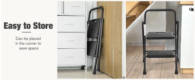 2 / 3 Step Ladder, Folding Step Stool with Wide Anti-Slip Pedal, 800lbs Sturdy Portable Ladder, Cushioned Handle, Lightweight