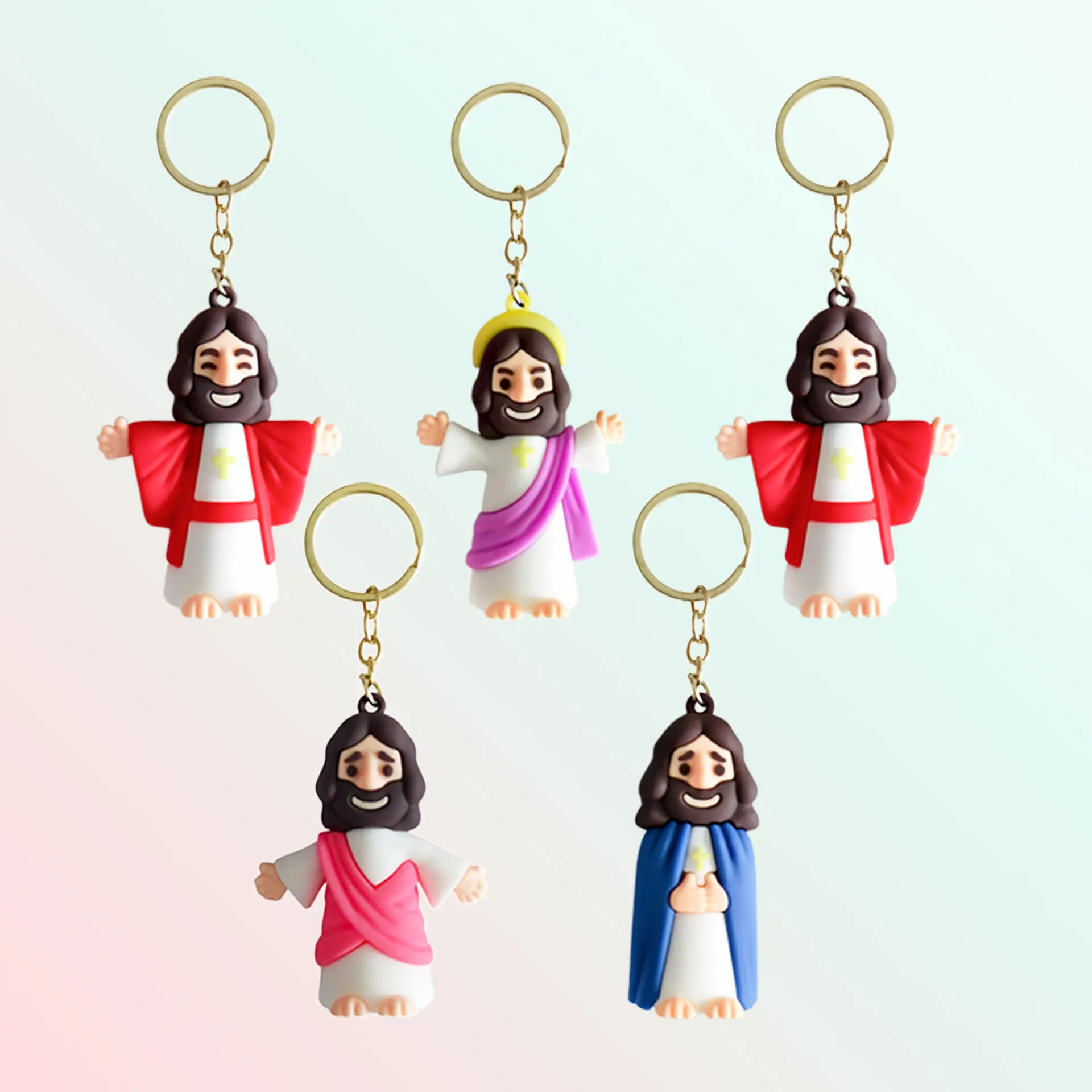 1pc HaloJoy Cartoon Jesus Keychain – Christian/EASTER Gift Key Ring Pendant Decoration