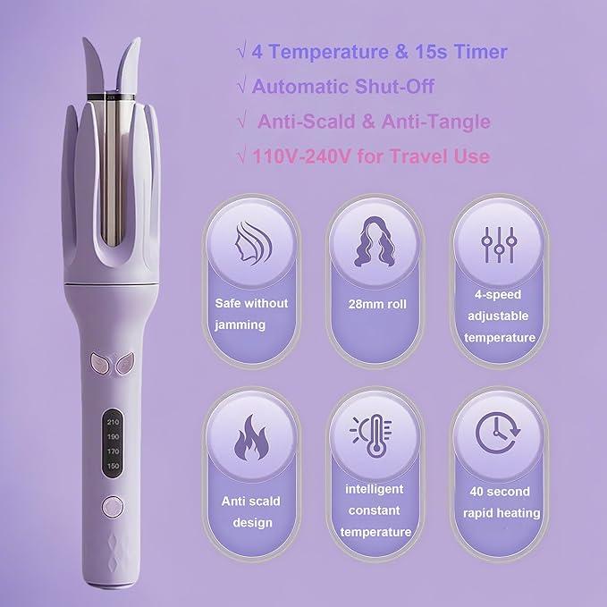 Automatic Curling Iron Hair Curler with 4 Speed Temperature Settings Ceramic Rotating Wand Anti-Scald Negative Ion Technology Travel-Friendly Design Automatic Curling Iron Hair Curler with 4 Speed Temperature Settings Ceramic Rotating Wand Anti-Scald Negative Ion Technology Travel-Friendly Design