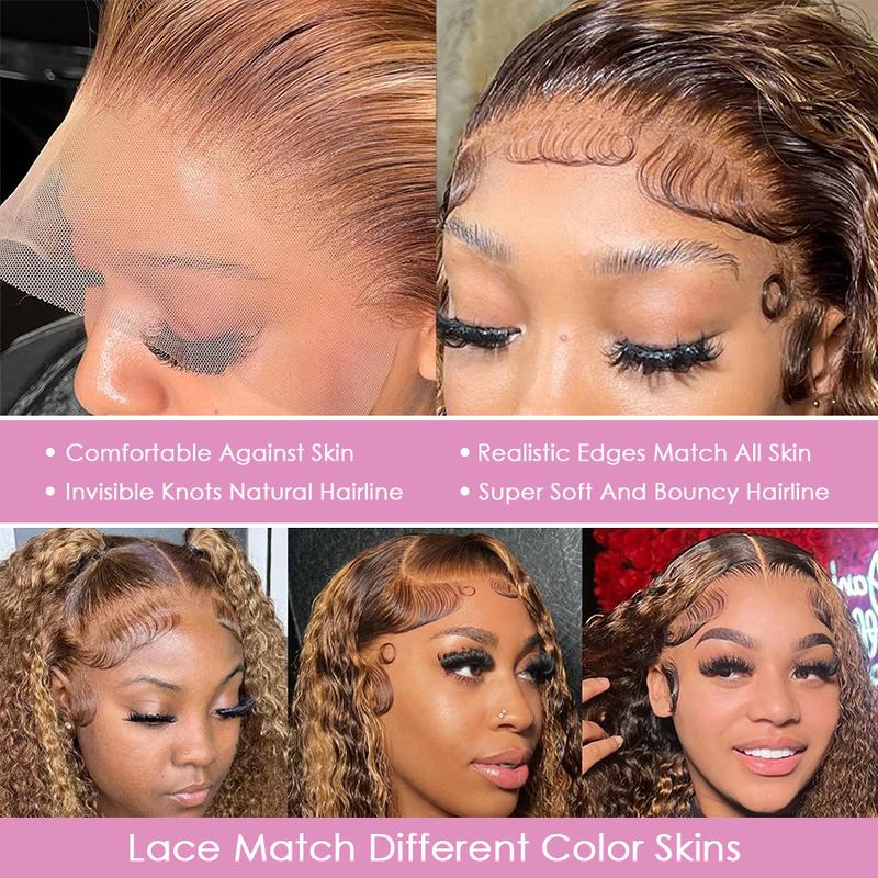 Pizazz Hair 4/27 Highlight Honey Blonde Deep Wave 13×6 Human Hair HD Lace Front Wigs 180% Density Lace Frontal Human Hair Wigs