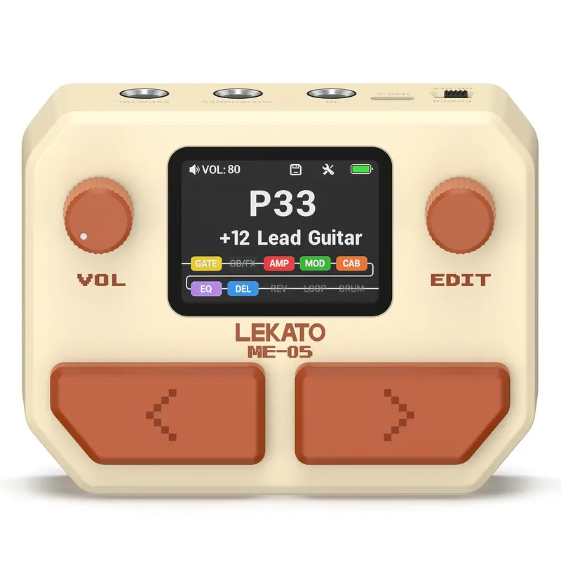 【Crazy Deal】LEKATO Pocket Portable Multi Effects Pedal, 100+ Built-in Guitar/Bass/Acoustic Effects, Amp Modeling, IR Cabinets Simulation, Stereo OTG USB Audio Interface, Rechargeable Guitar Pedal backtoschool