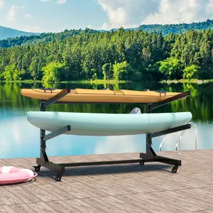 Freestanding Kayak Storage Rack – Holds 2 Kayaks, Heavy-Duty Adjustable Stand with Lockable Wheels for Kayak, Canoe, SUP & Surfboard On-Site   RR