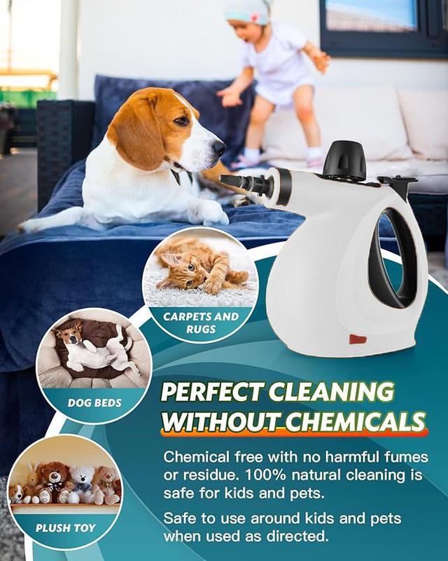1200W Powerful Handheld Steam Cleaner with Detergent Container and Safety Lock with 12 Accessories, Multi-Purpose Pressurized Handheld Steamer/Steam Mop for Kitchen, Bathroom, Windows and Floors, Furniture and Kitchen Appliances.