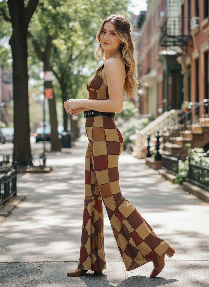 1970S GEOMETRIC PATTERN PATCHWORK HALTER JUMPSUIT Womenswear Overalls