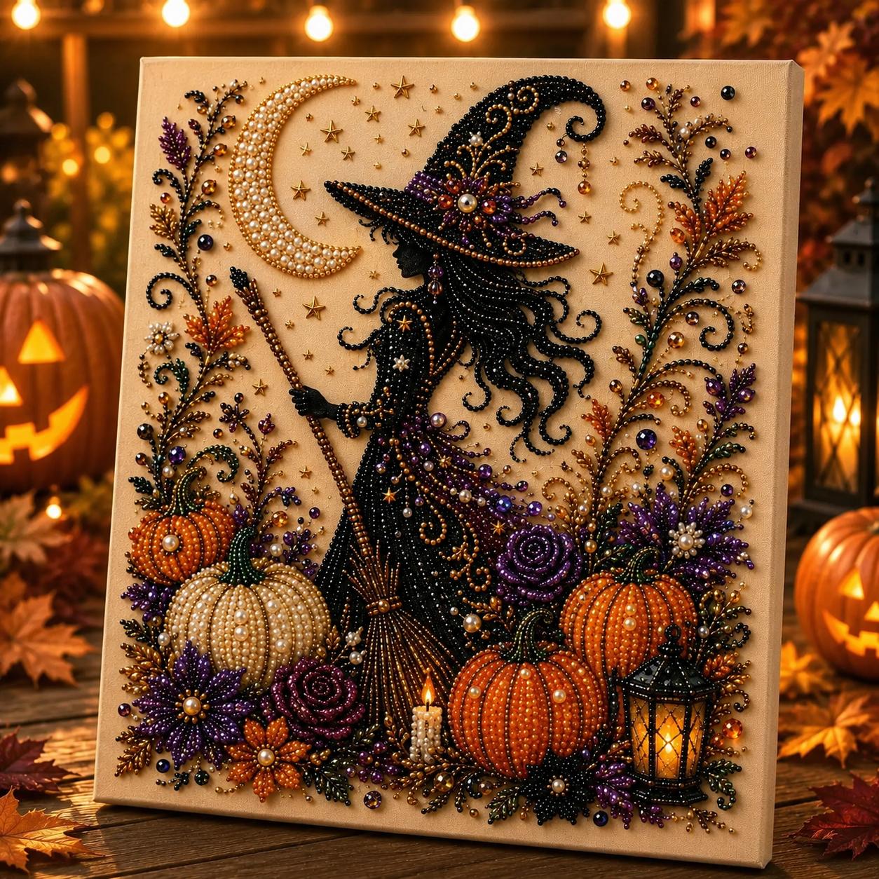 Spooky Cute Ghost 8inx8in Themed Pearl 3D Diamond Painting DIY Kit, Multipurpose Fall Season Handicraft Set, Beautiful Wall Art Furnishing Accessory for Household Indoor Decoration & Holiday Party Present