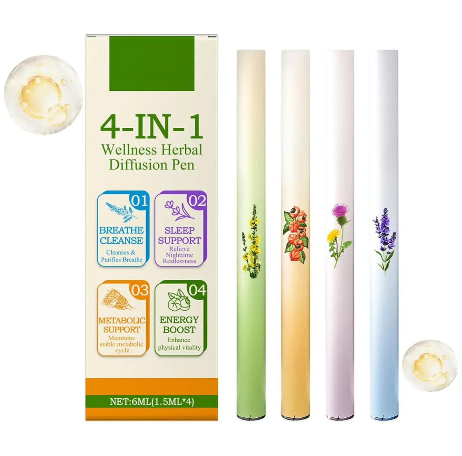 [ Trending 2026 Model ] Mullein Herbal Diffuser Pen 4-Pack, Natural Aromatherapy Air Inhaler Sticks with Mullein, Thyme, Mint, 4-Aroma Variety Set, Portable Pocket-Size, Air-Freshening, Relaxing Effect