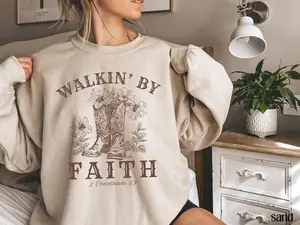 Christian Cowgirl Sweatshirt, Jesus Walkin’ by Faith Crewneck, Western Bible Verse Sweatshirt, Horse Lover Christian Sweater, Faith Cowgirl Apparel, Cozy Unisex Sweatshirt, Fast Shipping USA