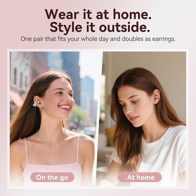 [Valentine's Day] Tukio 2026 Jewelry-Inspired Clip-On Earbuds with Butterfly Earrings Comfortable Fit 50H Playtime Bluetooth 5.4 Wireless Headphones for Women Sports Workouts