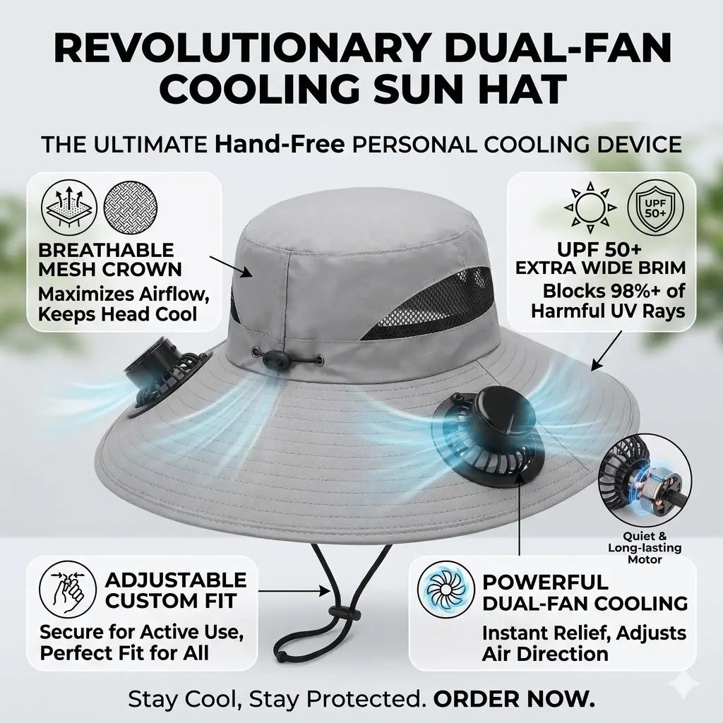 Men's Dual-Fan Cooling Sun Hat - Men's Accessories, Mens Gifts, Beach Hat, 3-Speed USB Rechargeable, Wide Brim UV Protection, Lightweight Breathable Quick Dry, Adjustable Unisex, Ideal for Hiking/Fishing, Outdoor Wear Home Supplies