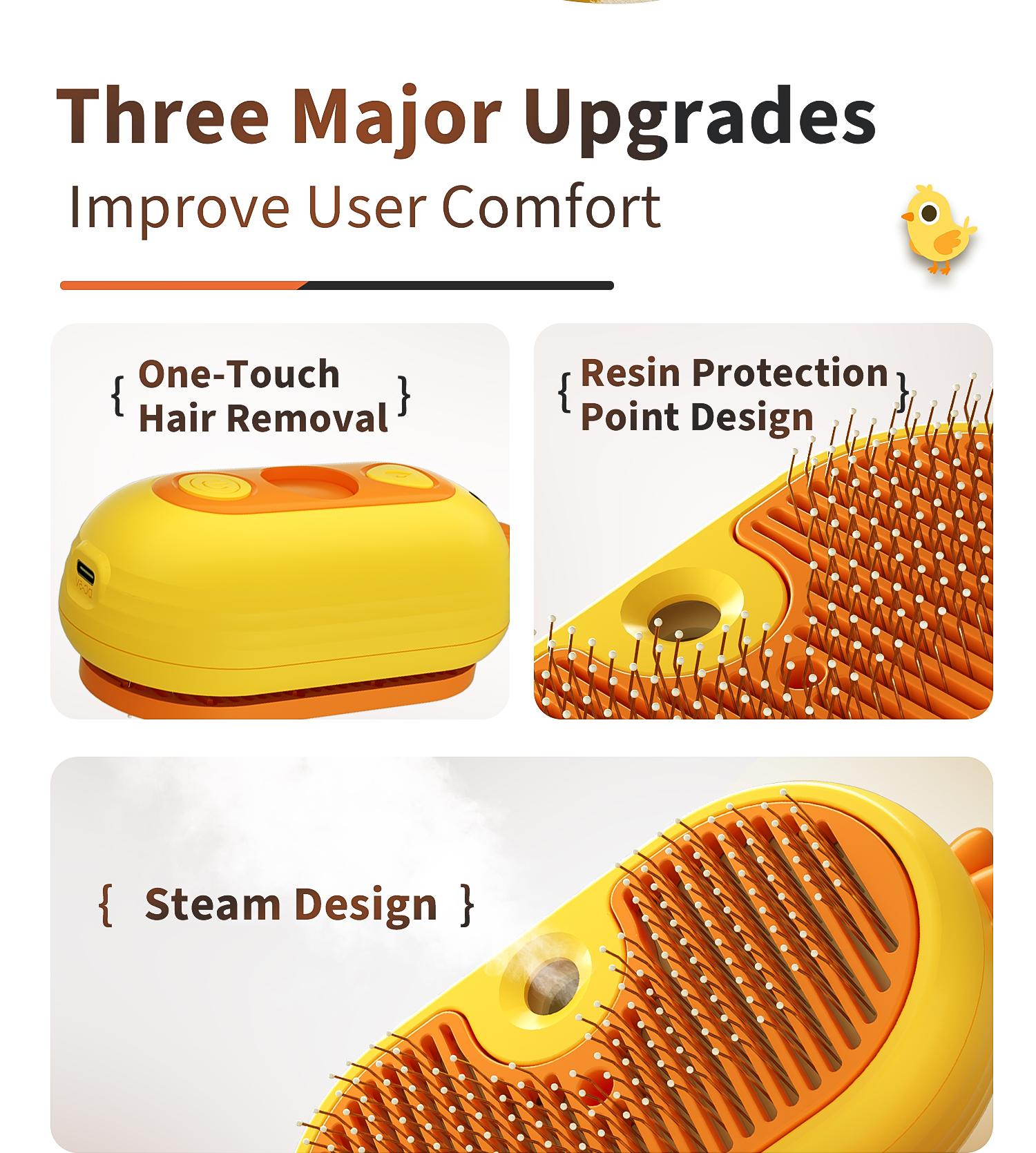 Petterm Upgraded 3 in 1 PET Steam Brush, Spray Hair Removal Comb with Release Button, Anti-Static Fine Spray, Effective for Dogs and Cats
