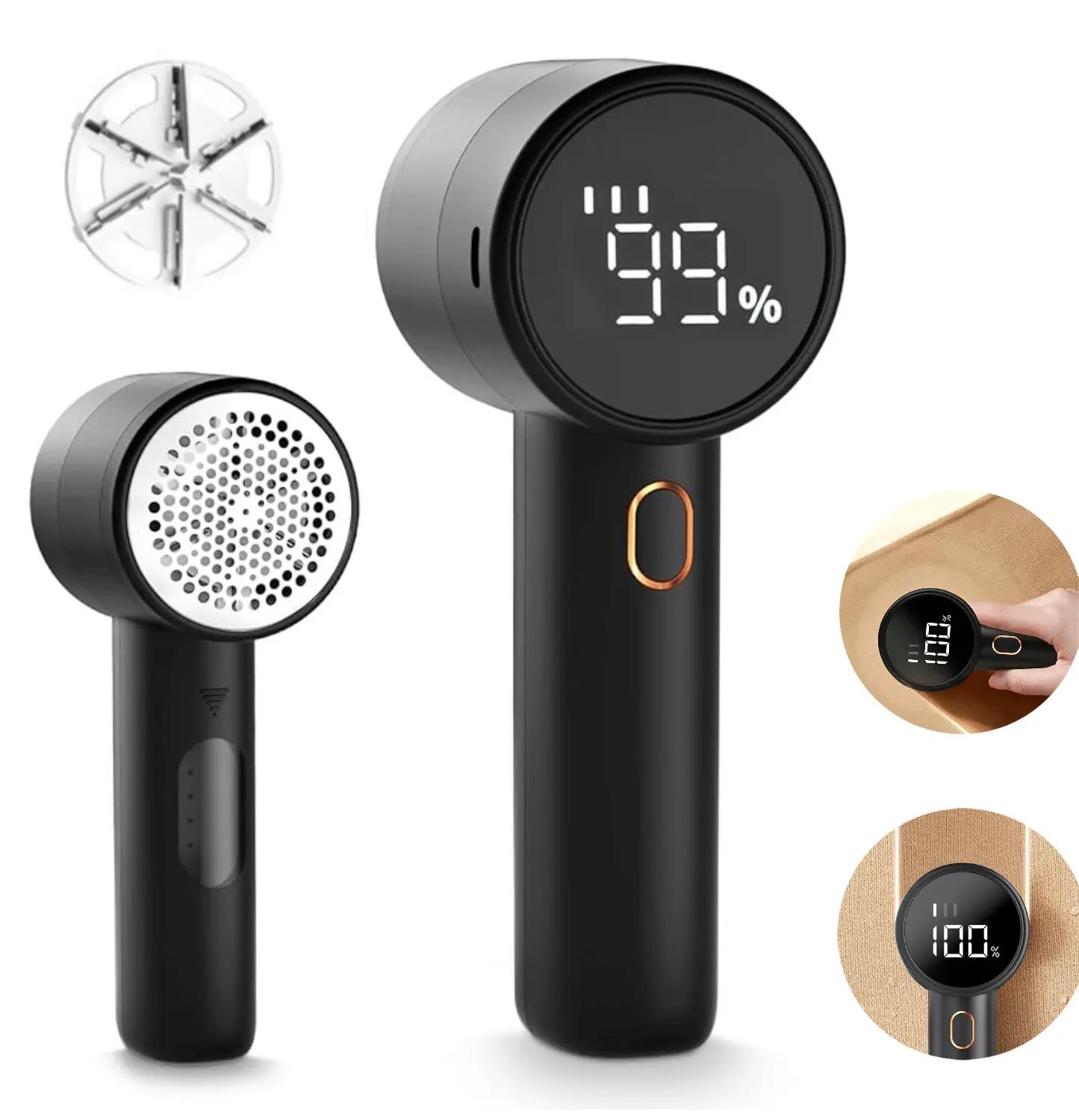 Electric Fabric Shaver, Portable Rechargeable Hair Remover with 2 Replaceable 6-Leaf Blades, Lint Remover with 3-Speed Settings & LED Display, Removing Fuzz, Lint Balls, Efficient Sweater and Lint Shaver for Clothes, Sweaters, Sheets, Sofa