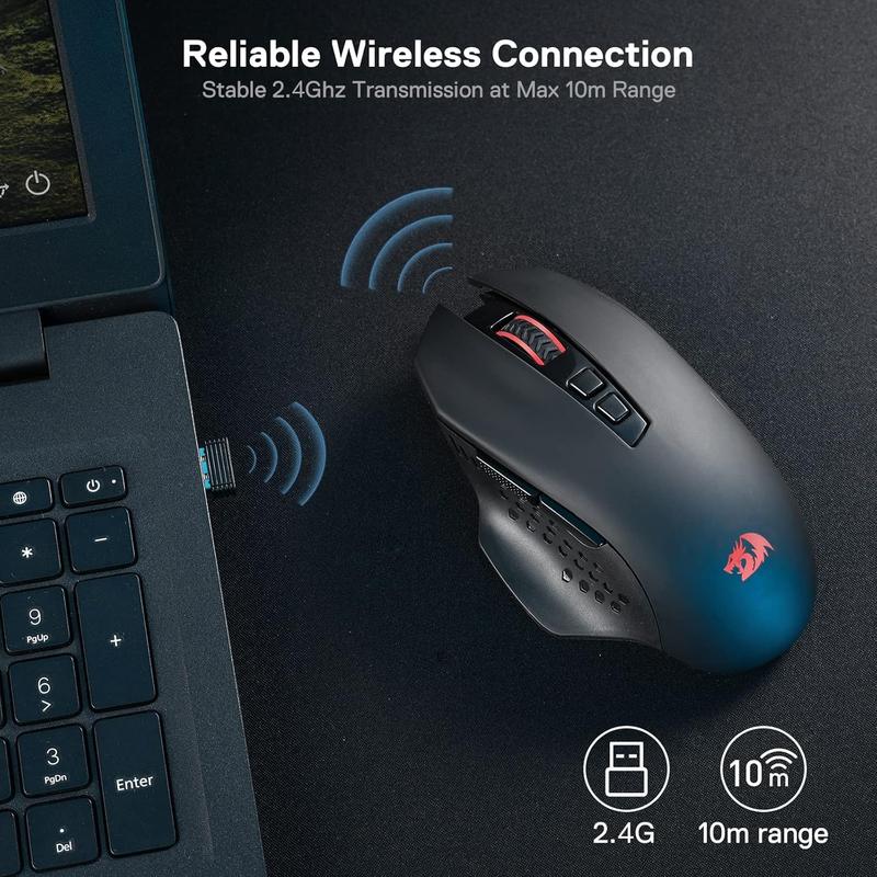 Redragon M656 Gainer Wireless Gaming Mouse, 4000 DPI 2.4Ghz Gamer Mouse w/ 5 DPI Levels, 7 Macro Buttons, Red LED Backlit & Pro Software/Drive Supported, for PC/Mac/Laptop