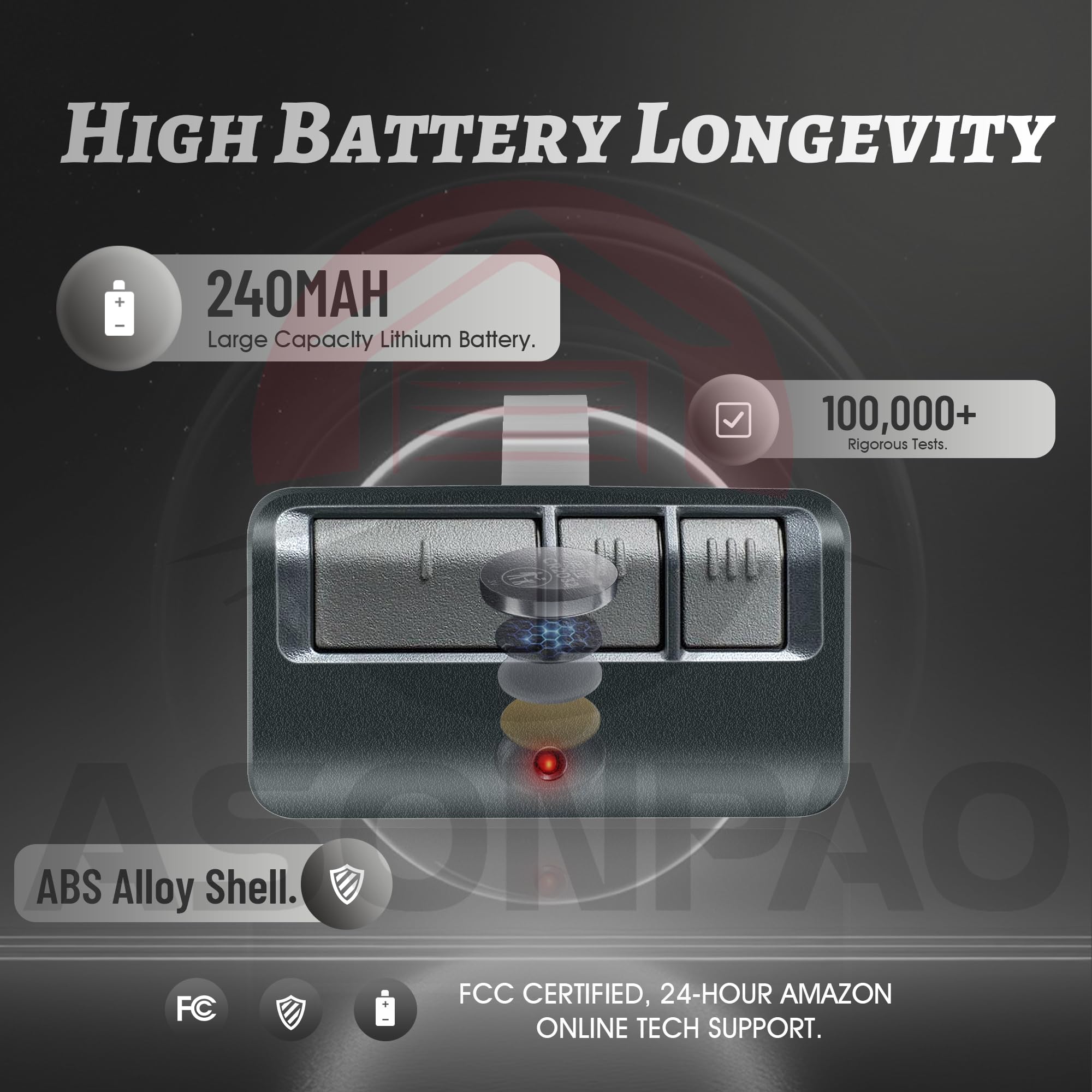 Suitable for garage door opener remote controllers. Can replace models 893LM, 893Max, 891LM, 371LM, 373LM, 971LM, 973LM. Wireless remote key entry system without waiting time. Safe and reliable.