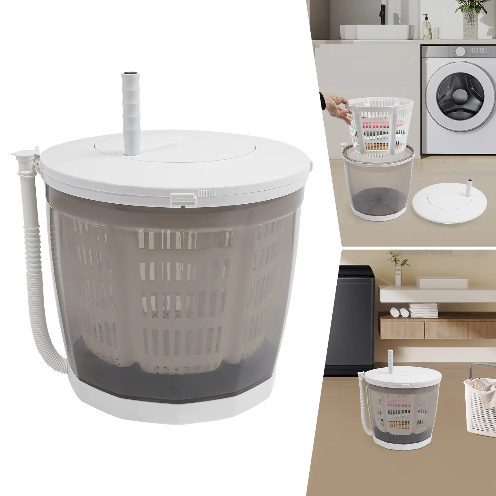 Manual Portable Washing Machine - 2-in-1 Compact Household Appliance with 2.52kg/5.56 lbs Capacity, Spin Dryer Function, Plastic Body, Travel Ready Laundry Tool for Small Loads & Home Use