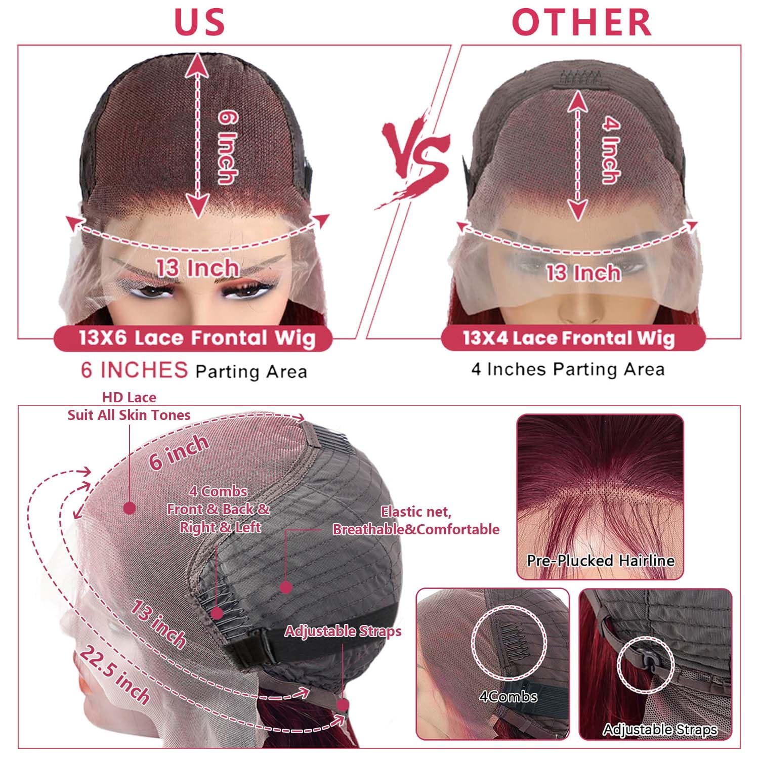 GK Burgundy Wig Human Hair Pre Plucked 13x6 HD Glueless Colored 99j Body Wave Lace Front Wigs 200 Density,100% Real Human Hair No Synthetic Blend No Tangle No Shedding Triple Lifespan