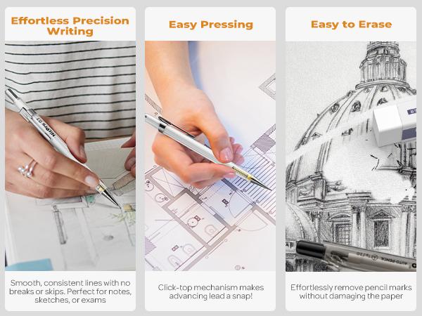 Nicpro 6 PCS Art Mechanical Pencils Set with Case, Drafting Pencil 0.5 & 0.7 & 0.9 mm and 3PCS 2mm Lead Holder (4B 2B HB 2H Colors) For Art Writing, Sketching Drawing,With Lead Refills Erasers