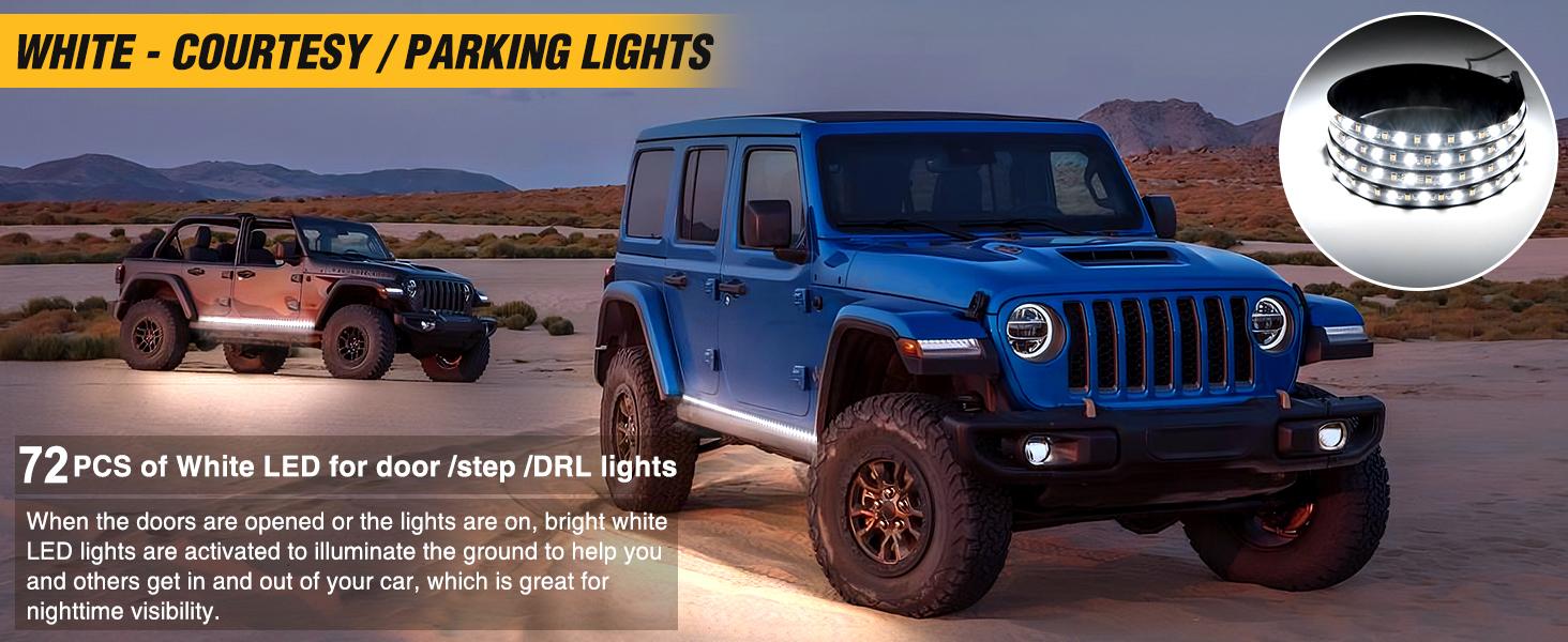 DIBMS 71" Running Board Lights 2PCS LED Strips w/Sequential Amber Turn Signal, DRL, White Courtesy Light for Extended Crew Cab Trucks Pickup Trailer, Side Wing Glow Light white courtesy light