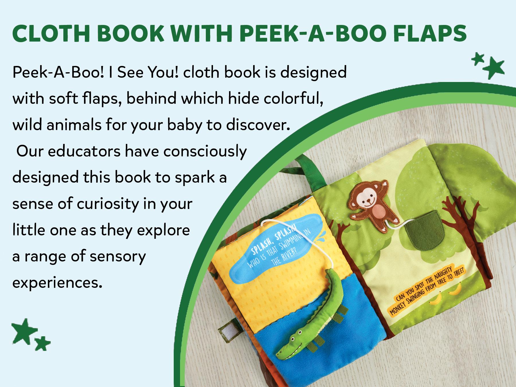 Skillmatics Peek-A-Boo Jungle Book - Soft Cloth Book for Baby, Infant & Toddler Toys, Crinkle Pages for Sensory Play, Gifts for Ages 6 Months and Up