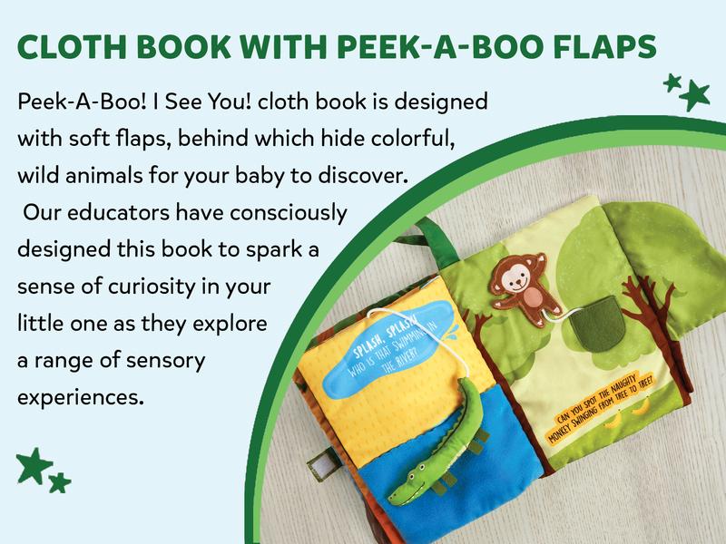 Skillmatics Peek-A-Boo Jungle Book - Soft Cloth Book for Baby, Infant & Toddler Toys, Crinkle Pages for Sensory Play, Gifts for Ages 6 Months and Up