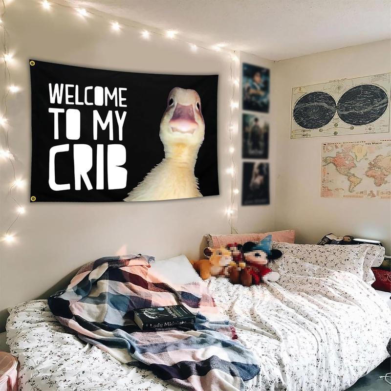 Welcome to My Crib Duck Flag Funny Tapestry Flags for Bedroom Room Guys College Dorm Cool Meme Wall Flags Posters Banners for Room Decor    In 60X40 In