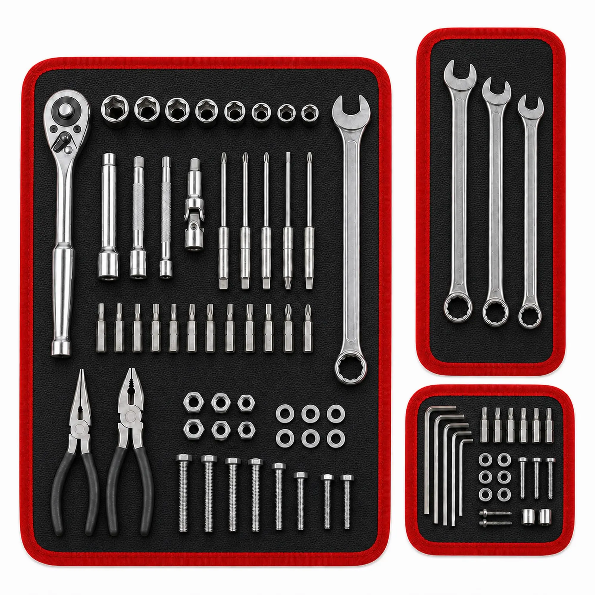 3-Piece Magnetic Tool Mat & Holder Set – 12.8"x9.8", 12.8"x4.3", 4.3"x4.3" Flexible Trays, Scratchproof PVC Surface, Non-Slip Grip for Garage Workshop, Auto Repair Toolbox Organizer for Mechanics & DIY