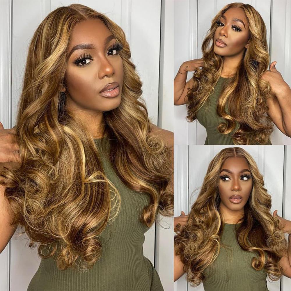 P4/27 Body Wave Bundles Human Hair Ombre Brown Highlight Human Hair Bundles for Sew In Colored Quick Weave HairStyles SpringStatements