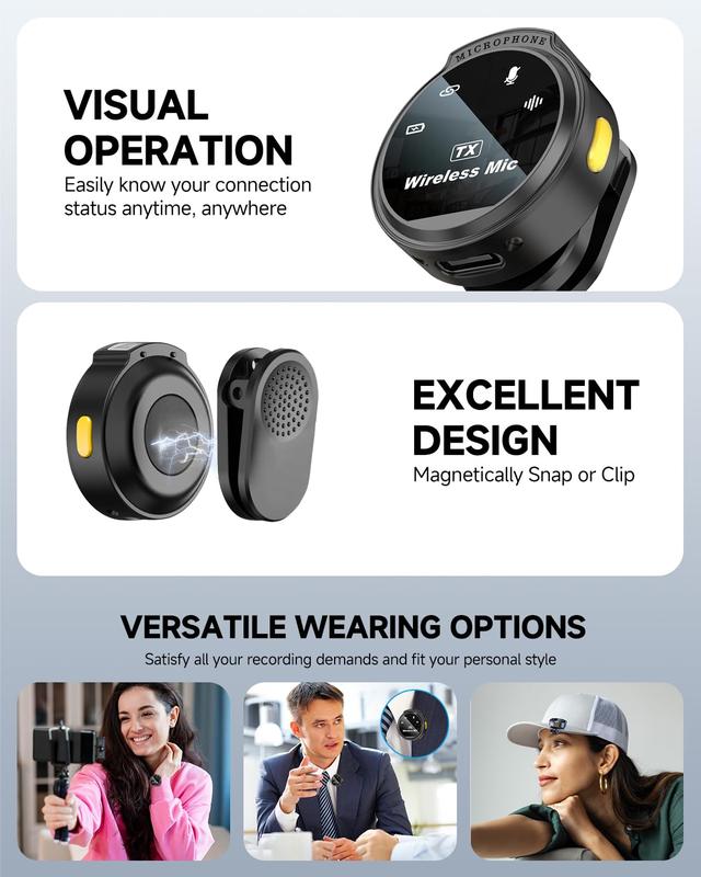 2 Pack Wireless Lavalier Microphone for iPhone15 16, Android, USB C, ipad with Adapter Included, Noise Cancellation Mini Lapel Mic for YouTube, Recording, Vlog, Facebook Live Streaming