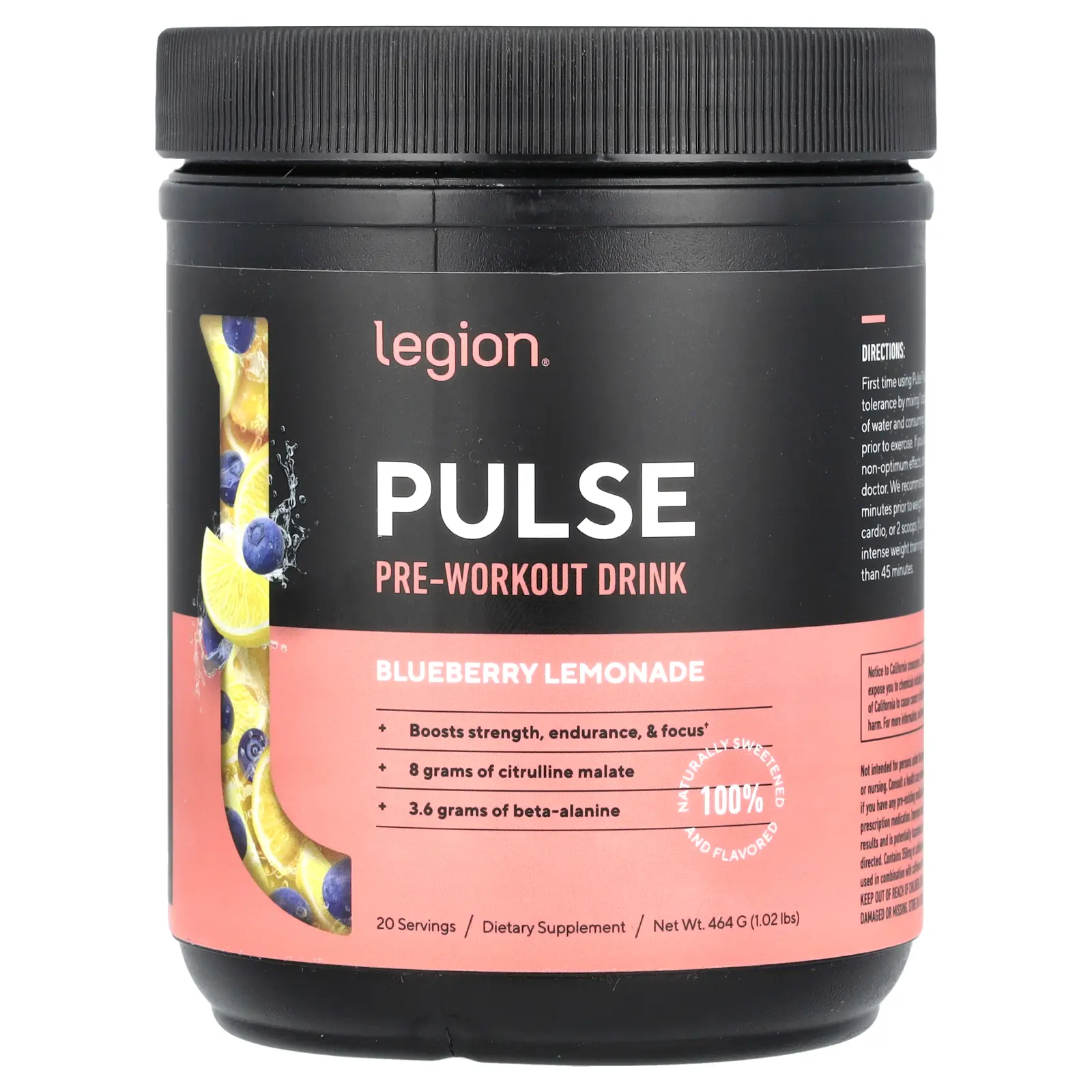Legion Athletics Pulse, Pre-Workout Drink, Blueberry Lemonade , 1.02 lbs (464 g)