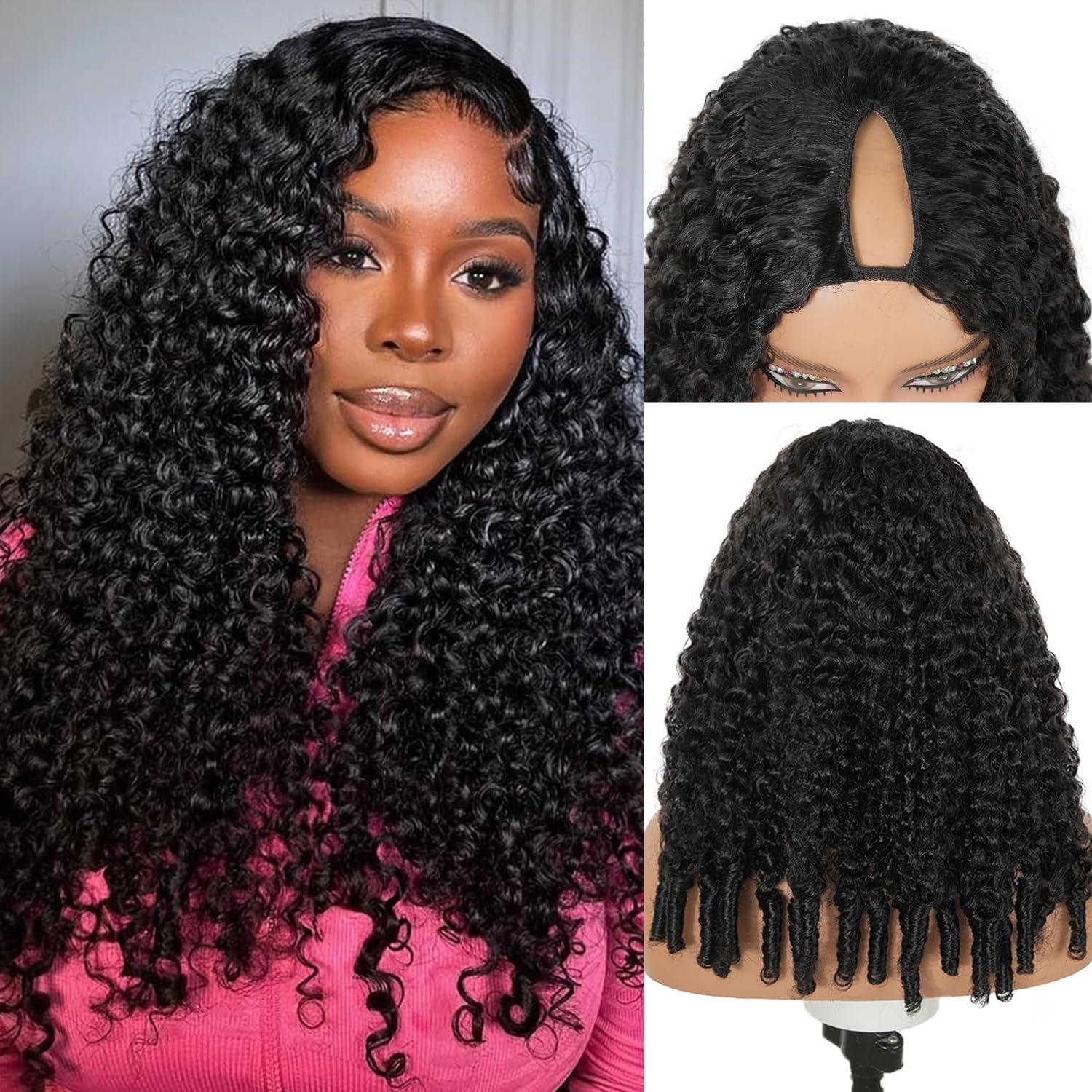 Half Wig Human Hair Burmese Curly Glueless Wig Human Hair Ready to Wear Kinky Curly 3 IN 1 Half Wig With Drawstring 180% Curly Half Wig